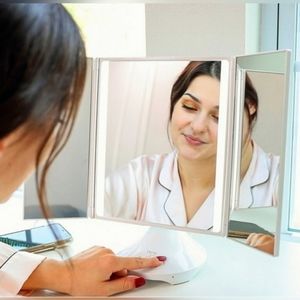 Trifold makeup mirror with Bluetooth